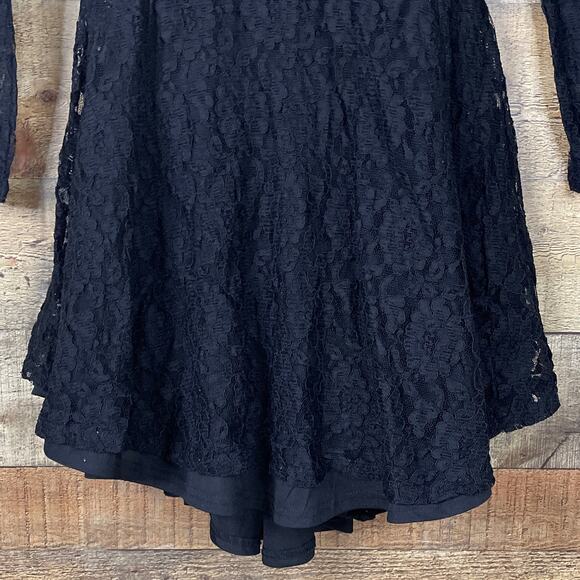 Altar'd State Lace Long Sleeve Mini Skater Dress Solid Black Size Small - Picture 5 of 11
